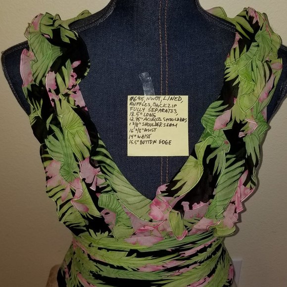 #695 NWOT Kay Unger New York Ruffled Silk Top 4 - Picture 2 of 12